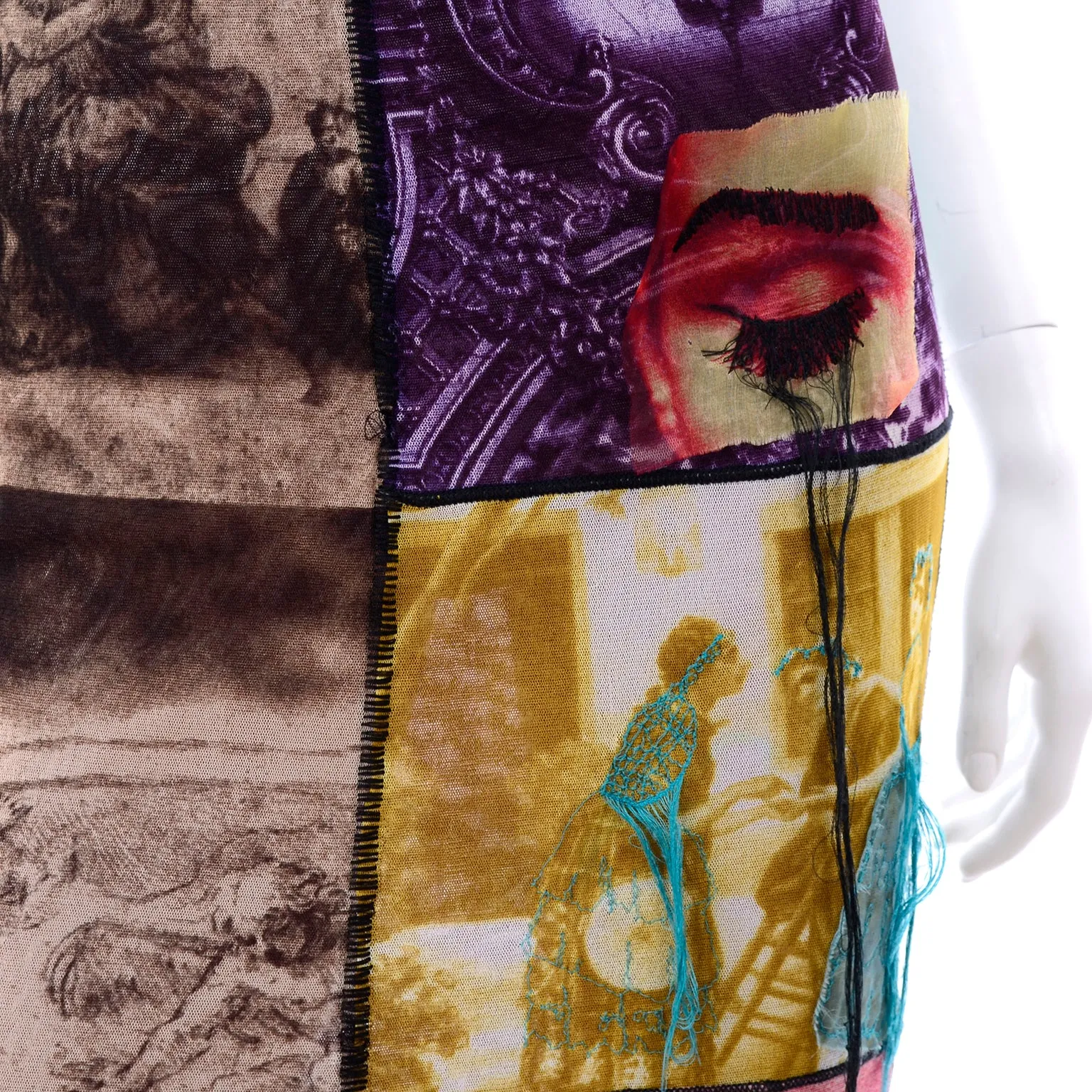 1990s Jean Paul Gaultier Maxi Skirt w/ Iconography & Nature Patchwork
