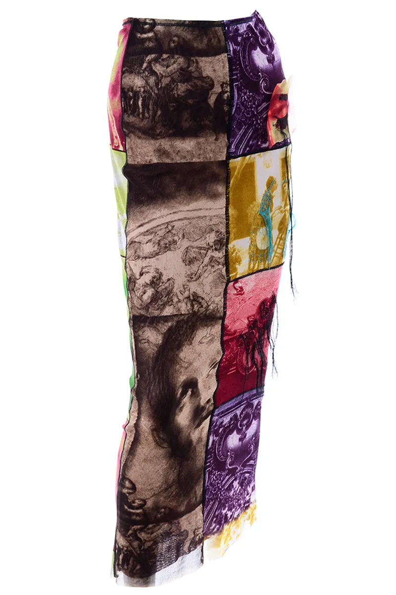 1990s Jean Paul Gaultier Maxi Skirt w/ Iconography & Nature Patchwork