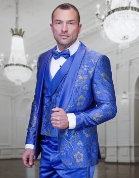 3pc Blackshawl Lapel Tuxedo With Side Seam On Pants Including Matching Bow Tie| DELANO-3| Royal