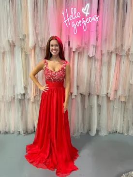 Alyce Paris 35689 Watermelon Scoop Neck Chiffon A-Line Dress - Size 2