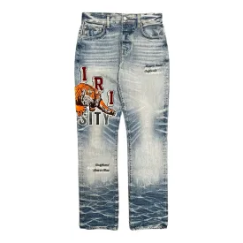 Amiri Varsity Tiger Straight Jeans Vintage Indigo Pre-Owned