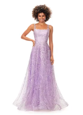 Ashley Lauren 11338 Spaghetti Strap A-Line Prom Dress with Lace Applique