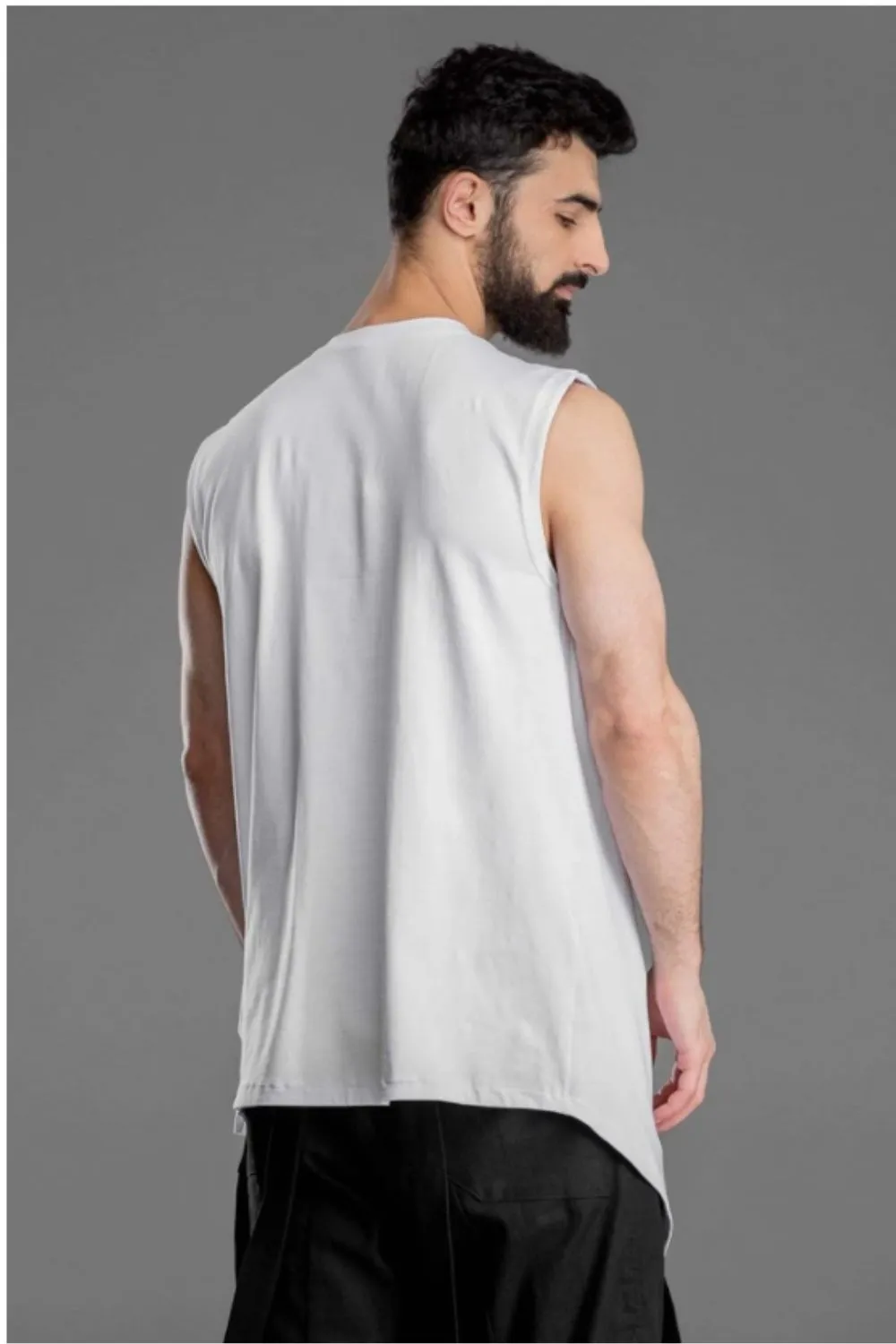 Asymmetric Sleeveless White T-shirt