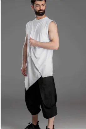Asymmetric Sleeveless White T-shirt