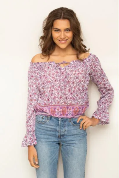Bliss Printed Blouse Off Shoulder Pink
