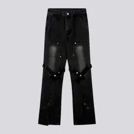 Bottom-slit women's baggy jeans