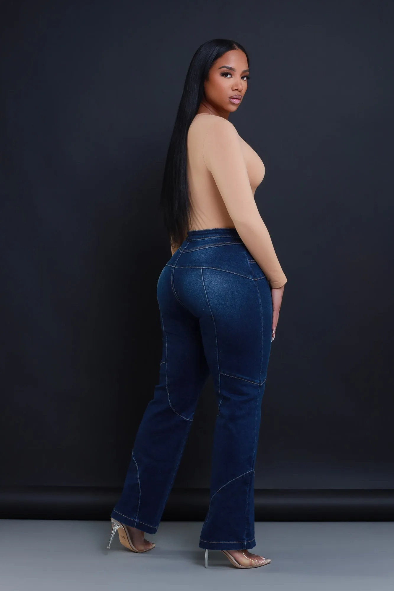 Busy Signal Patchwork Hourglass Straight Leg Jeans - Dark Wash