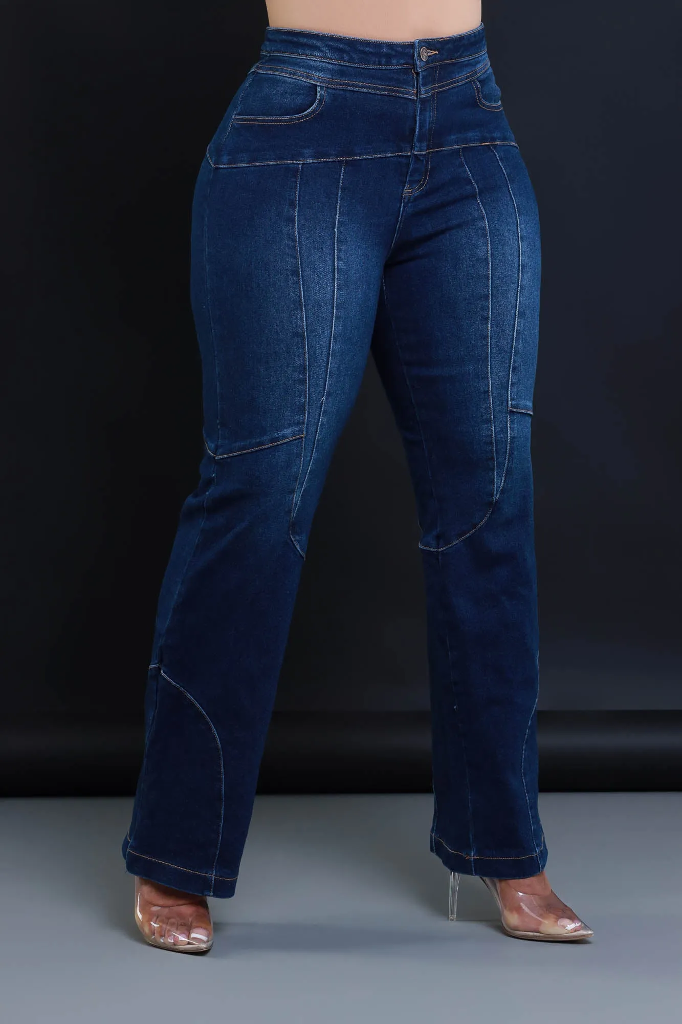 Busy Signal Patchwork Hourglass Straight Leg Jeans - Dark Wash