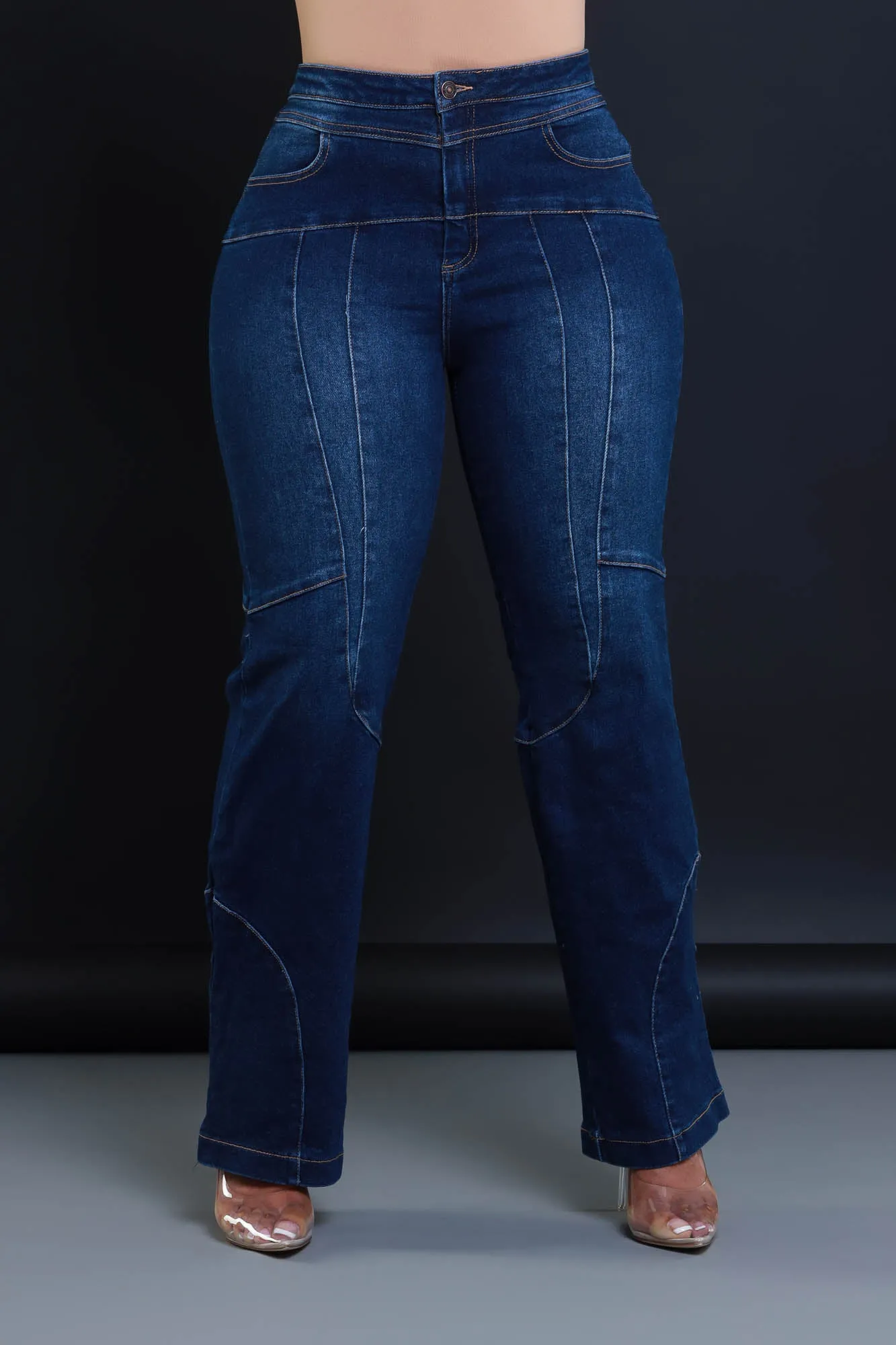 Busy Signal Patchwork Hourglass Straight Leg Jeans - Dark Wash