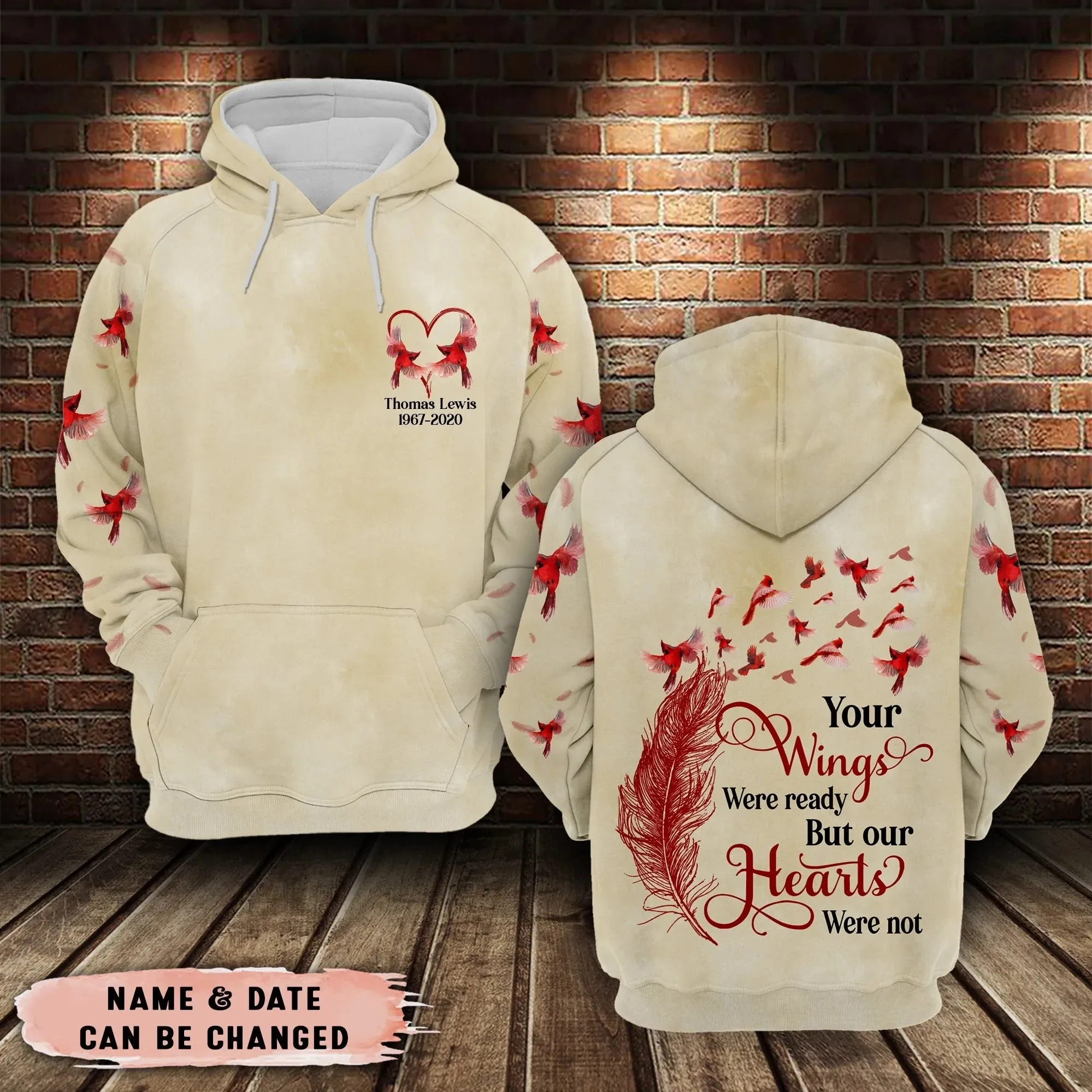 Cardinal Your wings were ready - Personalized All Over Print Hoodie, Sympathy Gift, Cardinal Memorial Shirt
