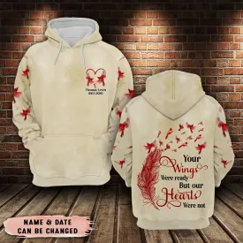 Cardinal Your wings were ready - Personalized All Over Print Hoodie, Sympathy Gift, Cardinal Memorial Shirt