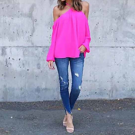 Classic off the shoulder chiffon loose blouse