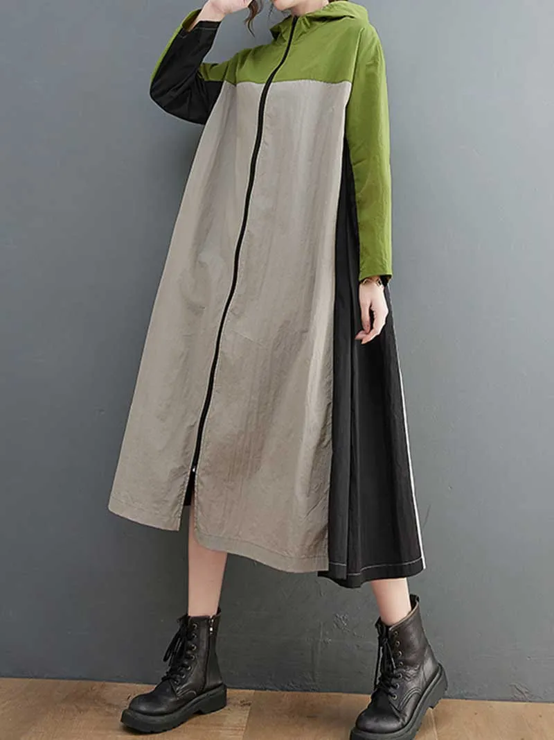 Cotton Hooded Windbreaker jacket style A-Line Dress