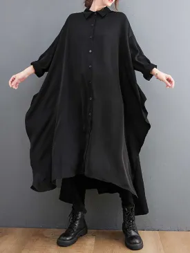 Cotton Long Sleeves Shirt Style A-Line Dress