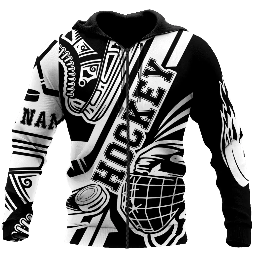 Custom Name Hockey Black And White Unisex Sweatshirt Hoodie Shirts , Hockey Christmas Gift