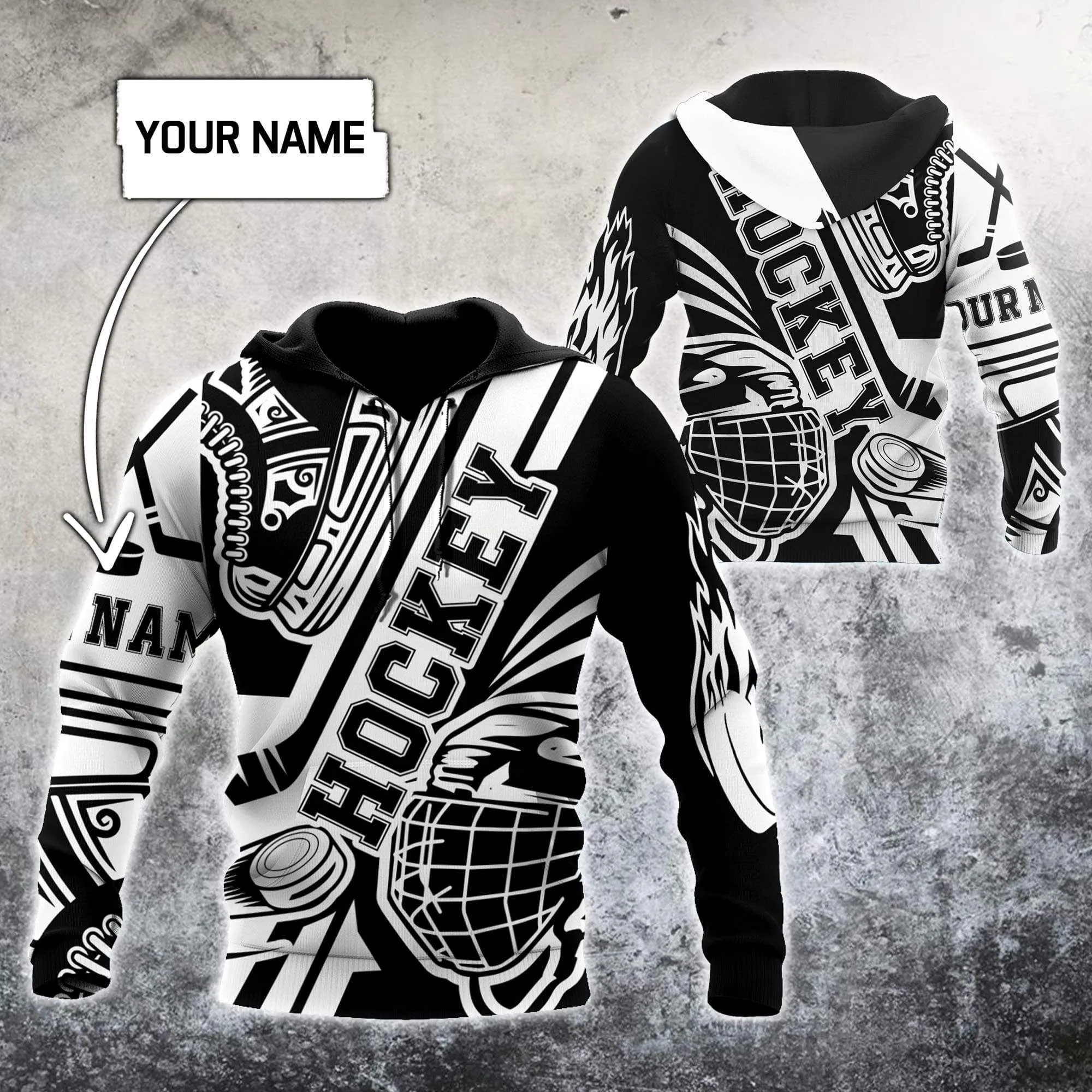 Custom Name Hockey Black And White Unisex Sweatshirt Hoodie Shirts , Hockey Christmas Gift