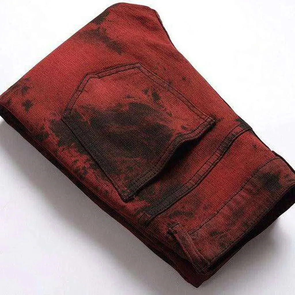 Dark-painted red men's jeans
