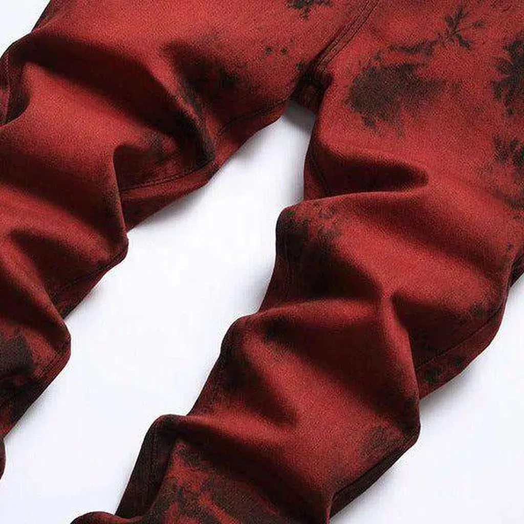 Dark-painted red men's jeans