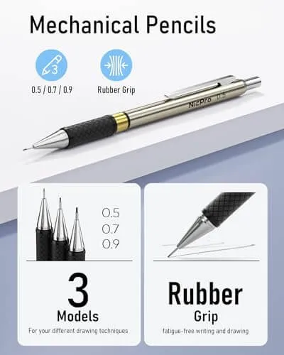 Drawing & Sketching Essentials: 35-Piece Mechanical Pencil Set with Leads and Refills Case (Gold)