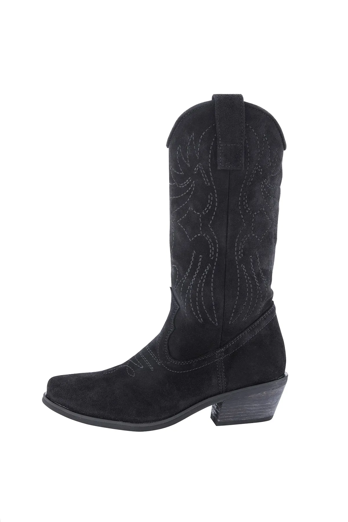 EMBROIDERED BLACK SUEDE BOOT