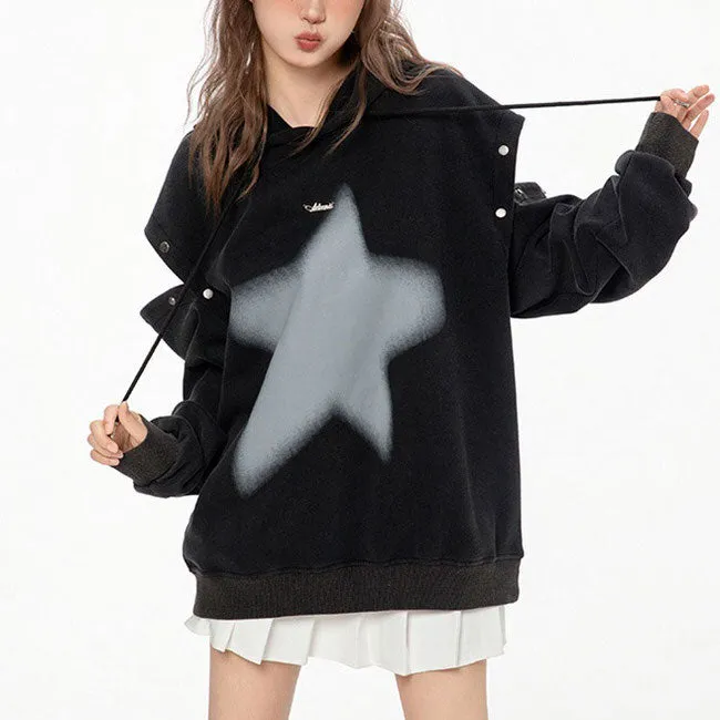 Fashionkova Y2K Hoodie with Graffiti Star Print