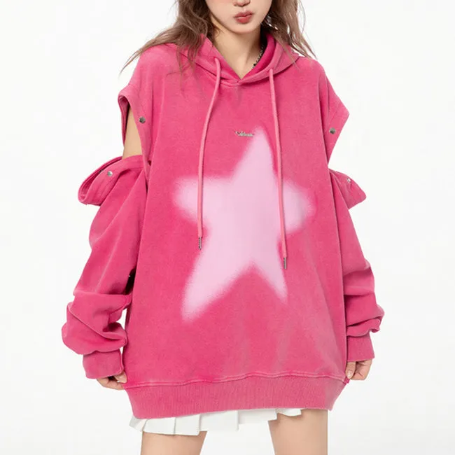 Fashionkova Y2K Hoodie with Graffiti Star Print