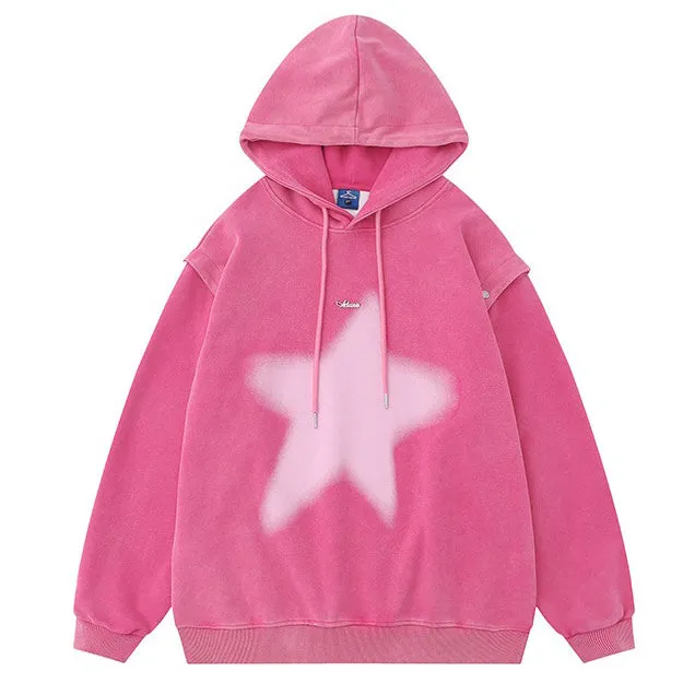 Fashionkova Y2K Hoodie with Graffiti Star Print