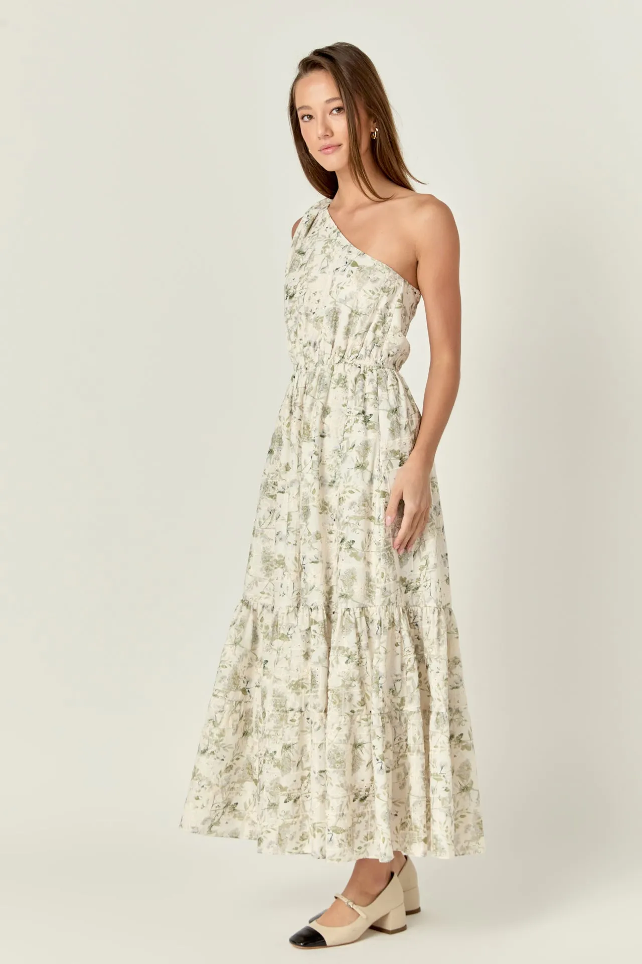 Floral Embroidery One Shoulder Maxi Dress