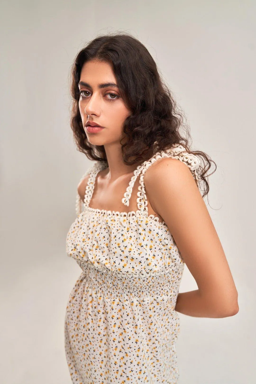 FLORAL EMPIRE SLIT  A-LINE DRESS