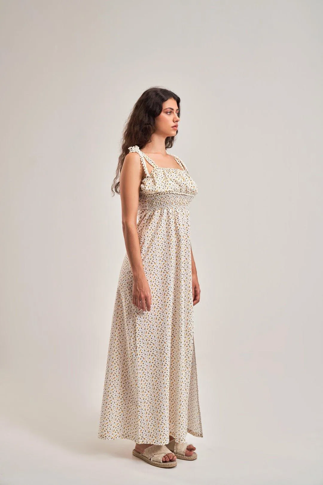 FLORAL EMPIRE SLIT  A-LINE DRESS
