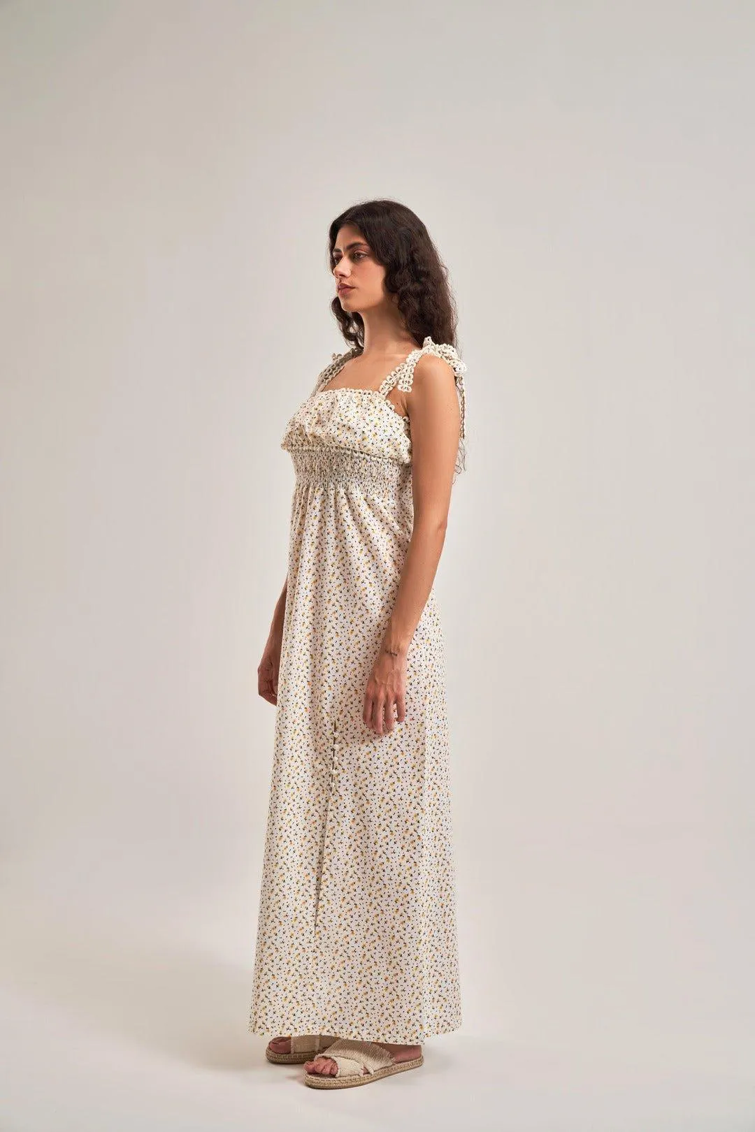FLORAL EMPIRE SLIT  A-LINE DRESS