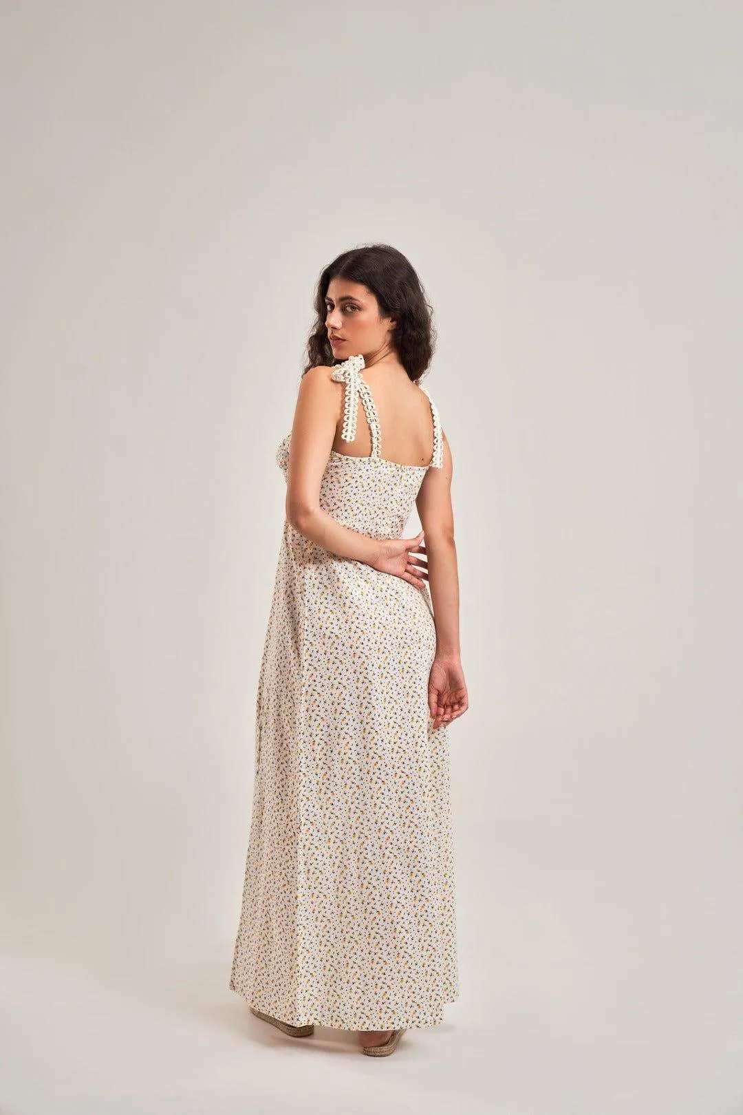FLORAL EMPIRE SLIT  A-LINE DRESS