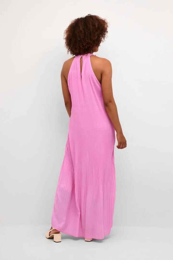 FLORAL HALTER NECK PLEATED DRESS