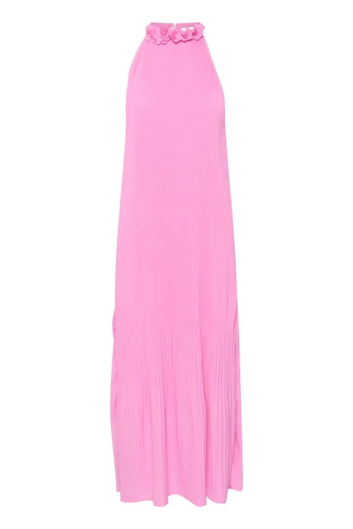 FLORAL HALTER NECK PLEATED DRESS