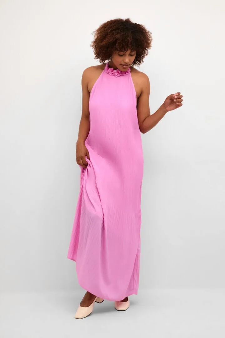 FLORAL HALTER NECK PLEATED DRESS