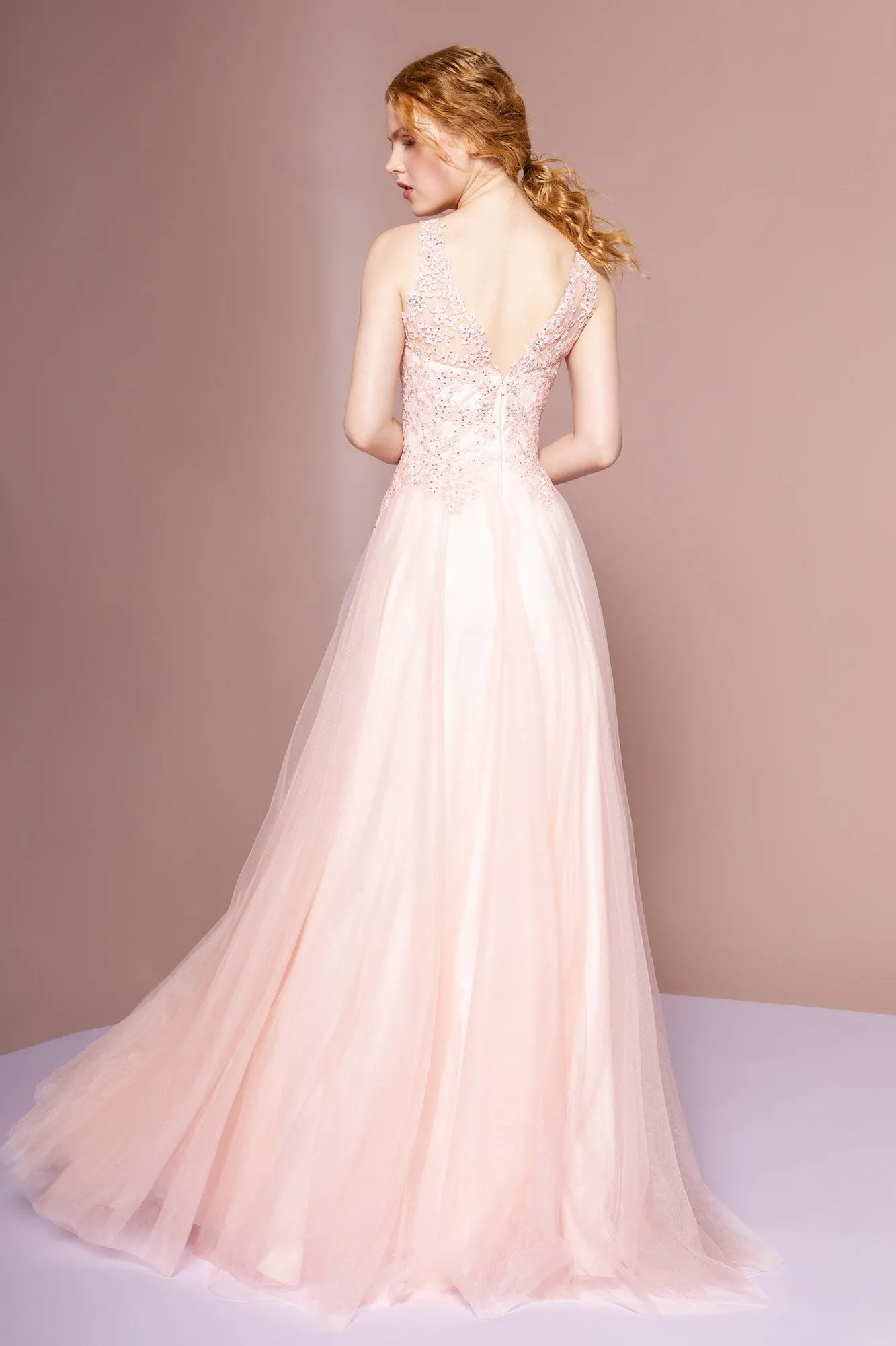 Floral Lace Embellished Bodice Mesh A-Line Dress GLGL2693