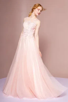 Floral Lace Embellished Bodice Mesh A-Line Dress GLGL2693