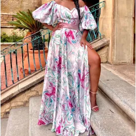 Floral Short sleeve Crop top and Maxi Skirt set.