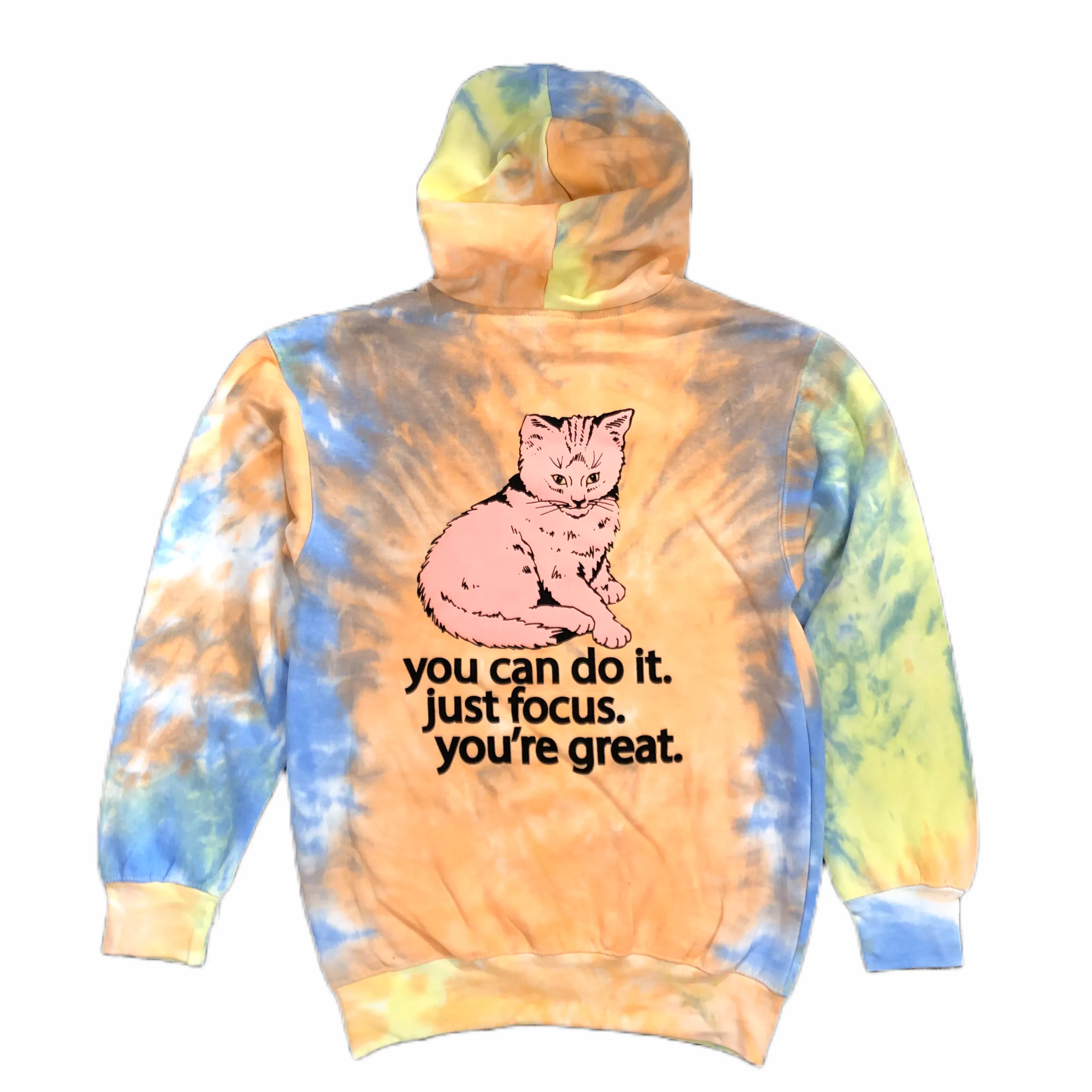 Focus Cat Tie-Dye Hoodie - Funnel Cake Sunrise