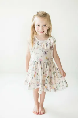 Girls Blush/Tan Watercolor Floral Dress