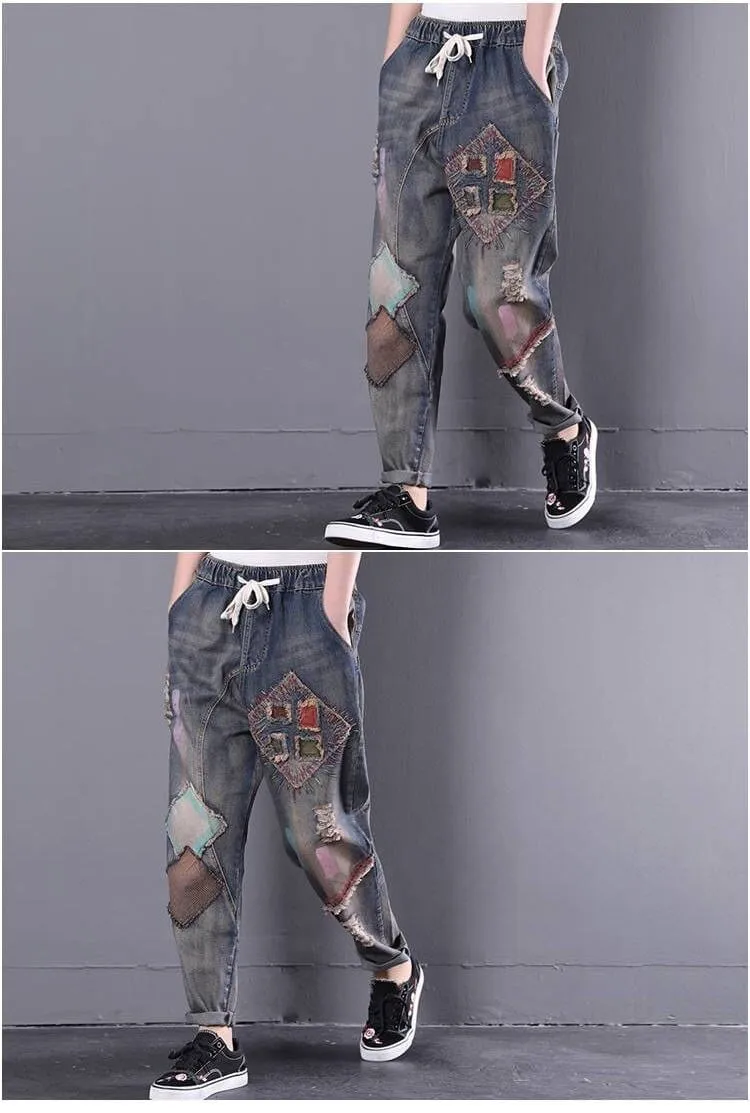 Gradient Patchwork Hipster Jeans