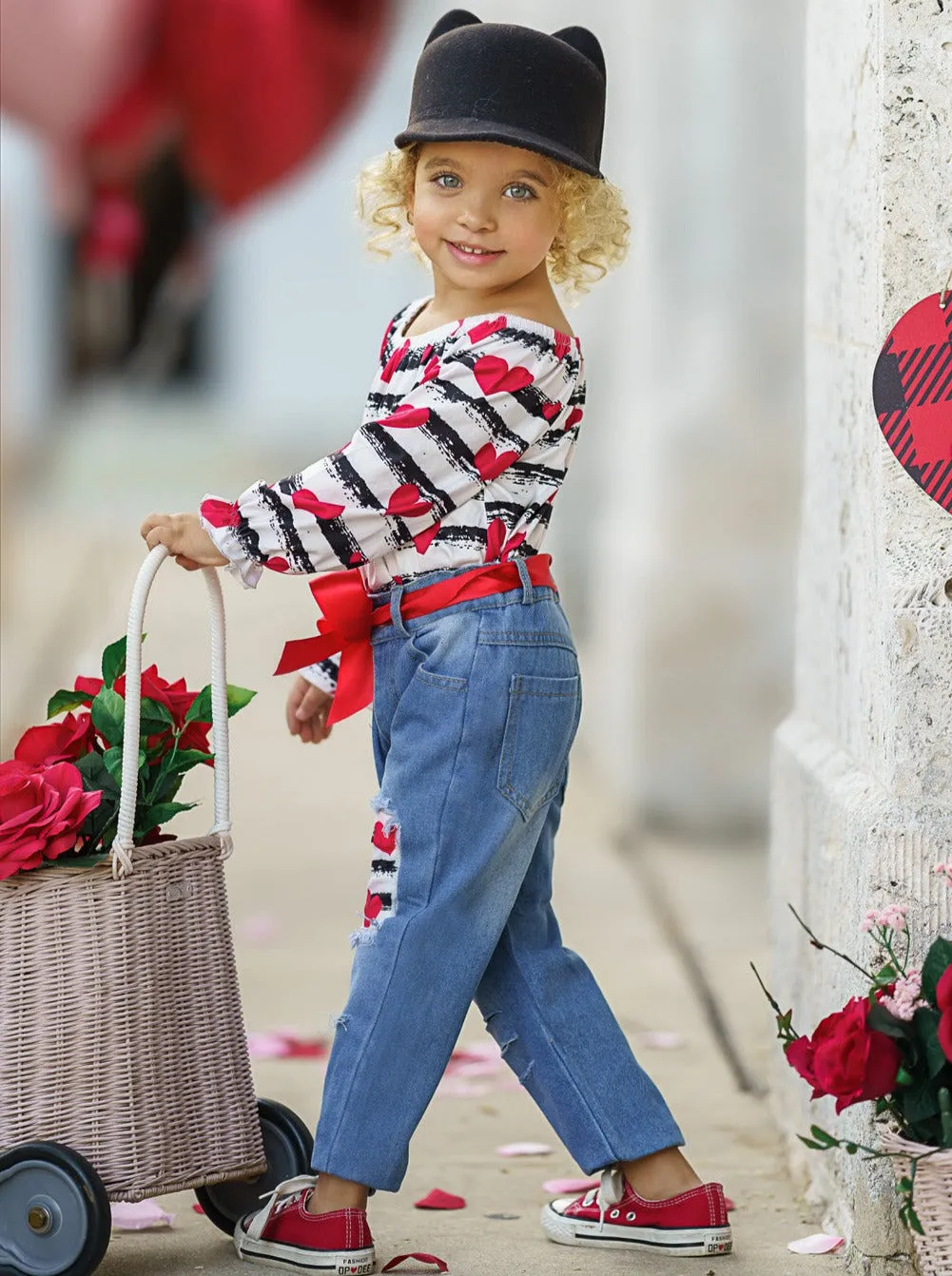 Heart On Your Sleeve Patched Jeans Set