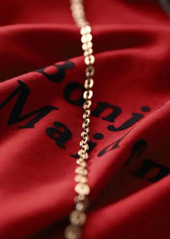 Italian Red Graphic Print Drawstring Long Hoodie Pullover Sweatshirt Long Sleeve LY8370