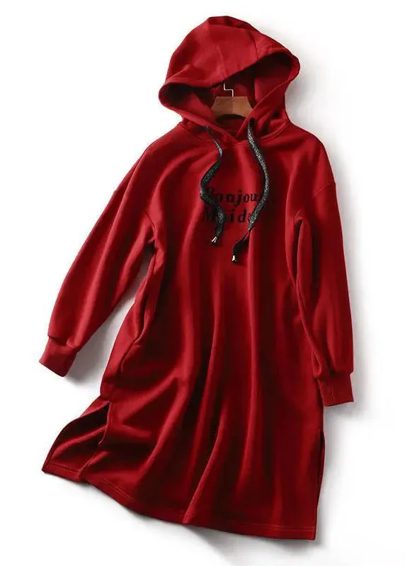Italian Red Graphic Print Drawstring Long Hoodie Pullover Sweatshirt Long Sleeve LY8370