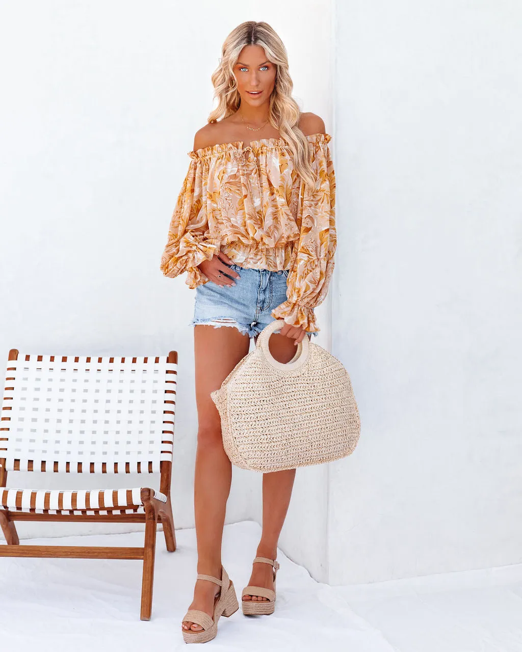 KittenAlarm - Papaya Printed Off The Shoulder Blouse