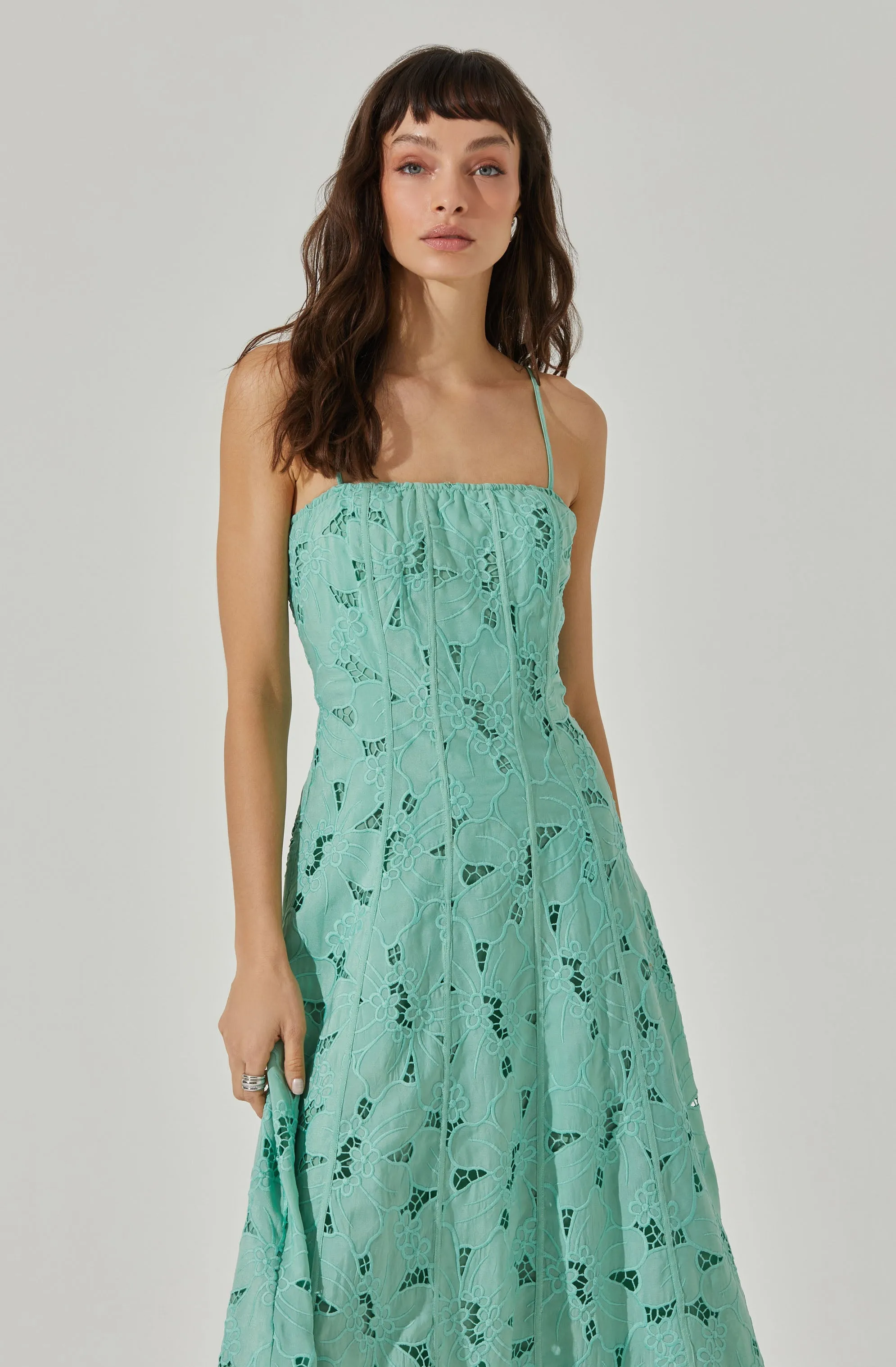Lace Floral Eyelet Midi Dress
