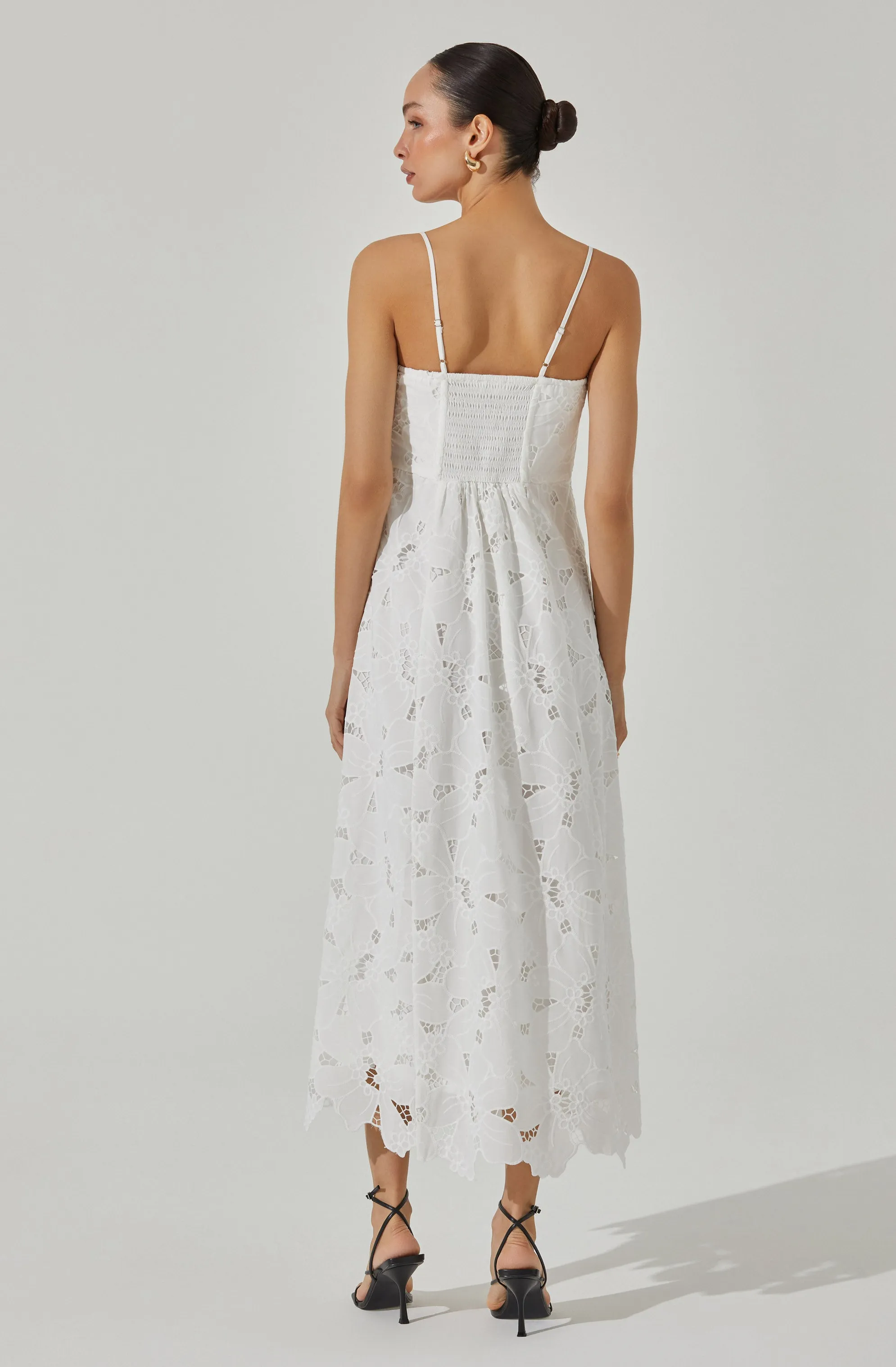 Lace Floral Eyelet Midi Dress
