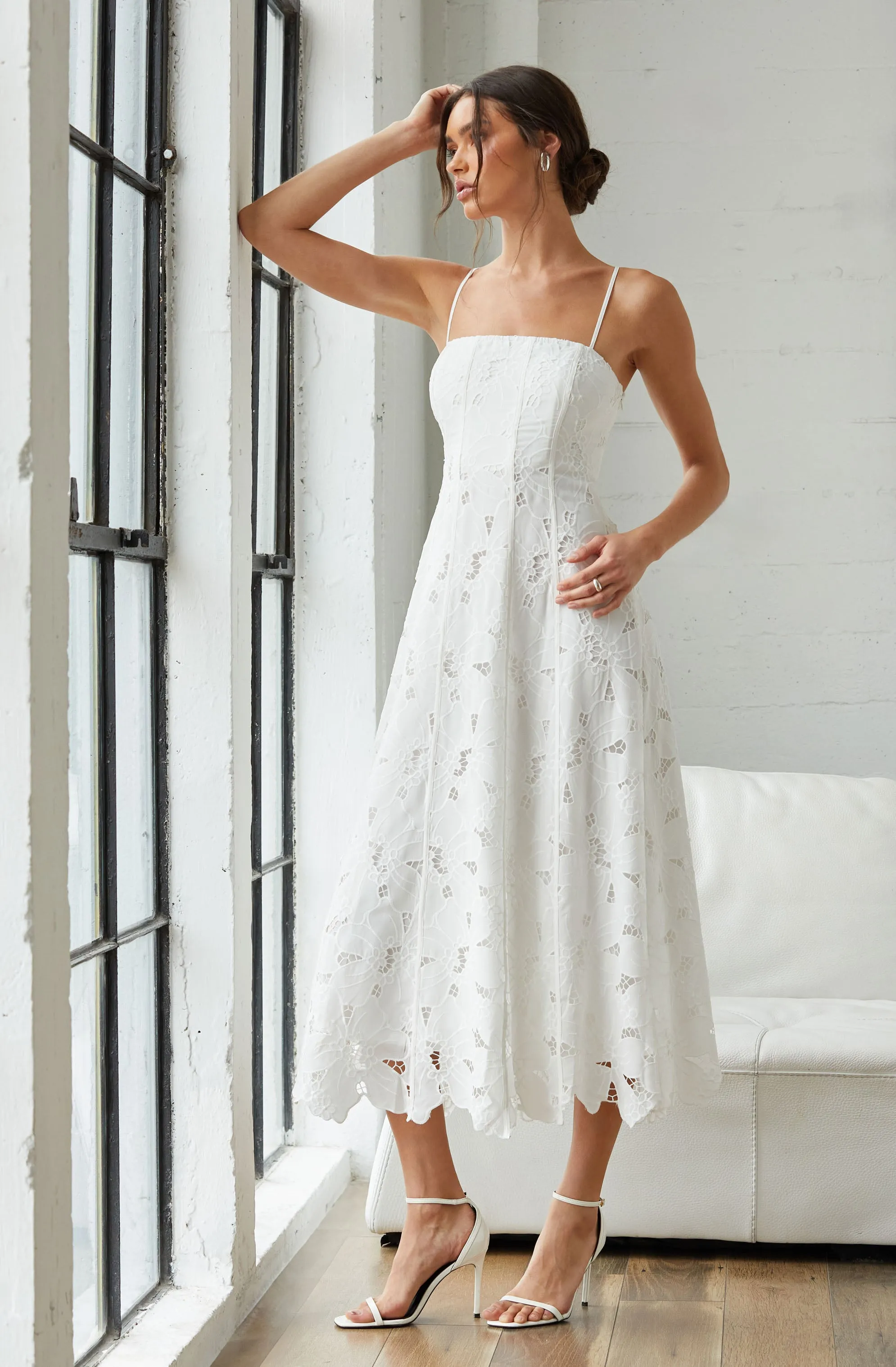 Lace Floral Eyelet Midi Dress