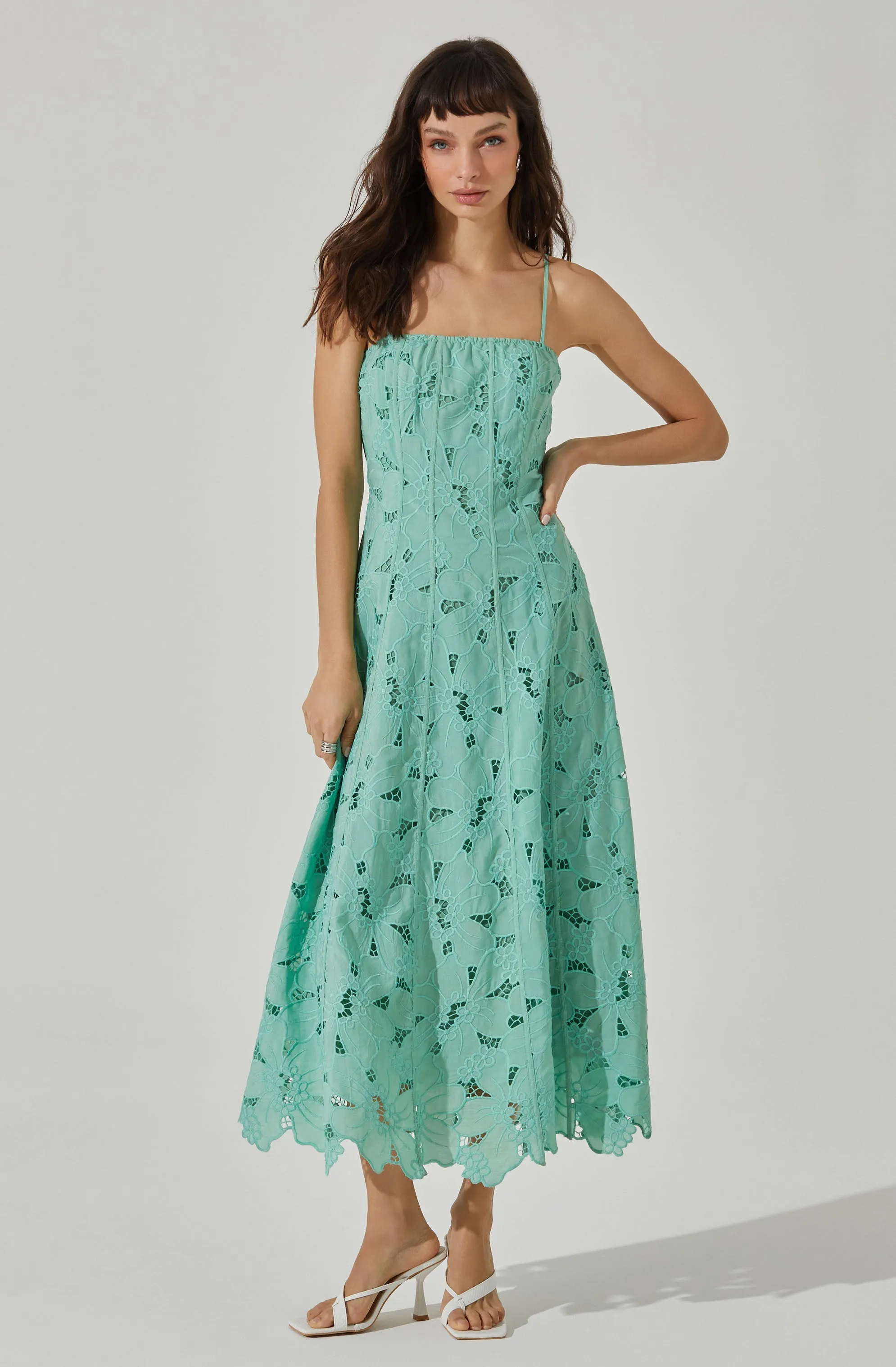 Lace Floral Eyelet Midi Dress