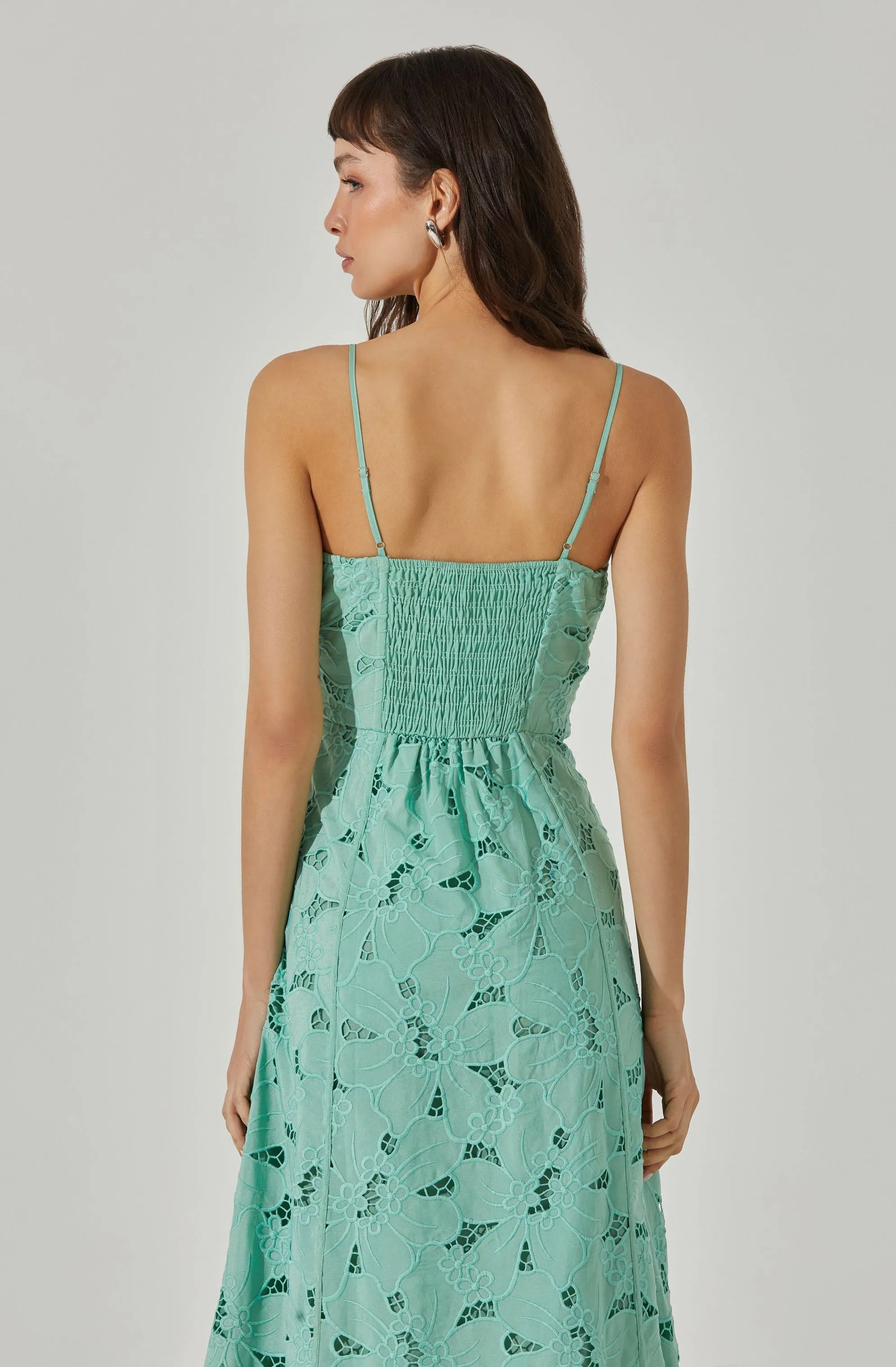 Lace Floral Eyelet Midi Dress